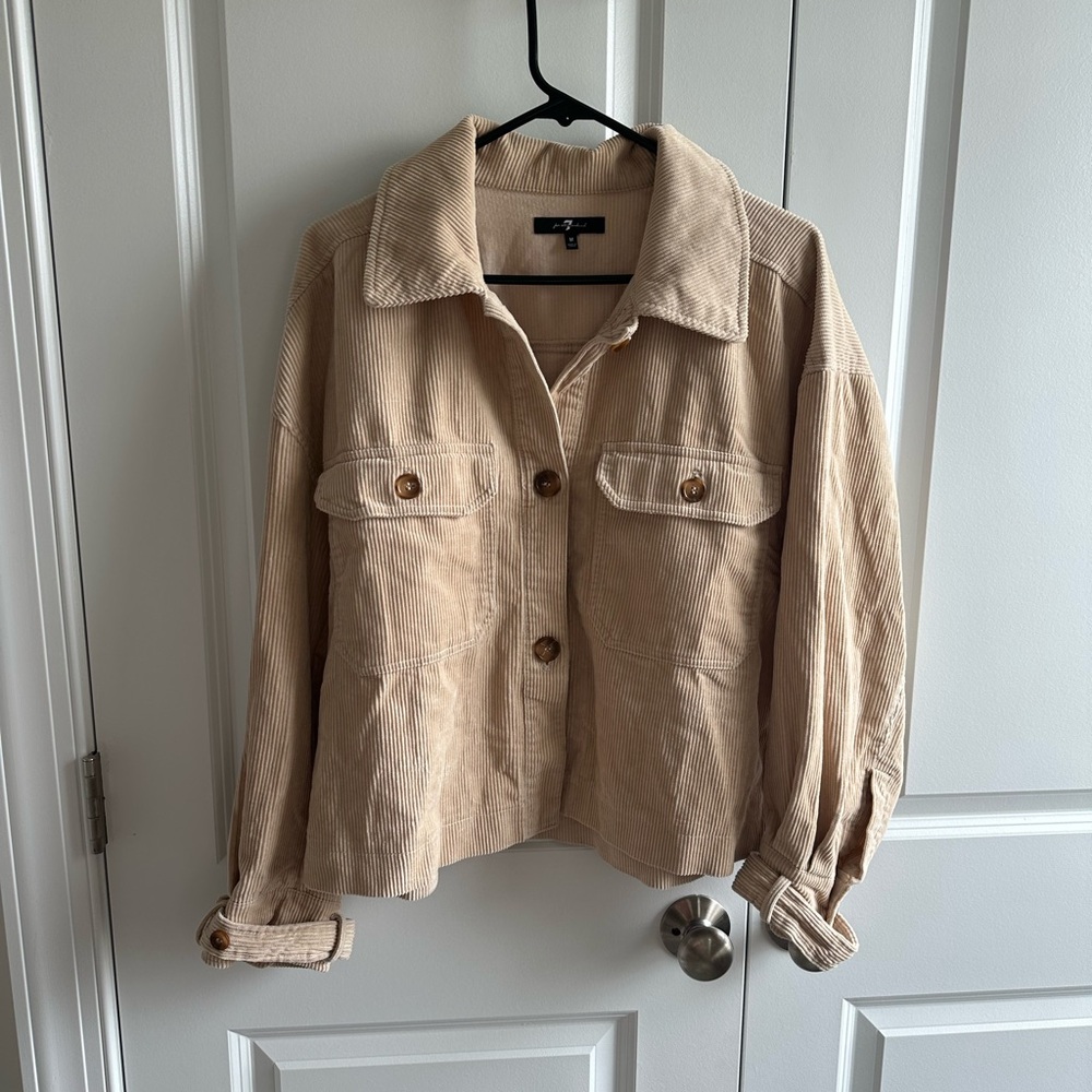 7 For All Mankind tan beige cropped corduroy shacket